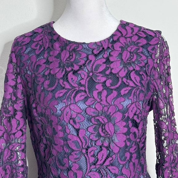 Eliza J Cocktail Dress Purple Lace Long Sleeve Scalloped Hem Party Dress Size 6 - Picture 3 of 15